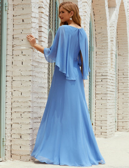 Numbersea  Bridesmaid Dress Women Long Sleeve V-Neck Chiffon Formal Wedding Party Dress 28018