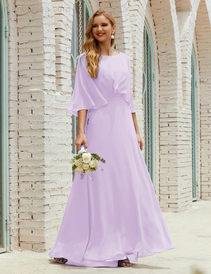 Numbersea  Bridesmaid Dress Women Long Sleeve V-Neck Chiffon Formal Wedding Party Dress 28018