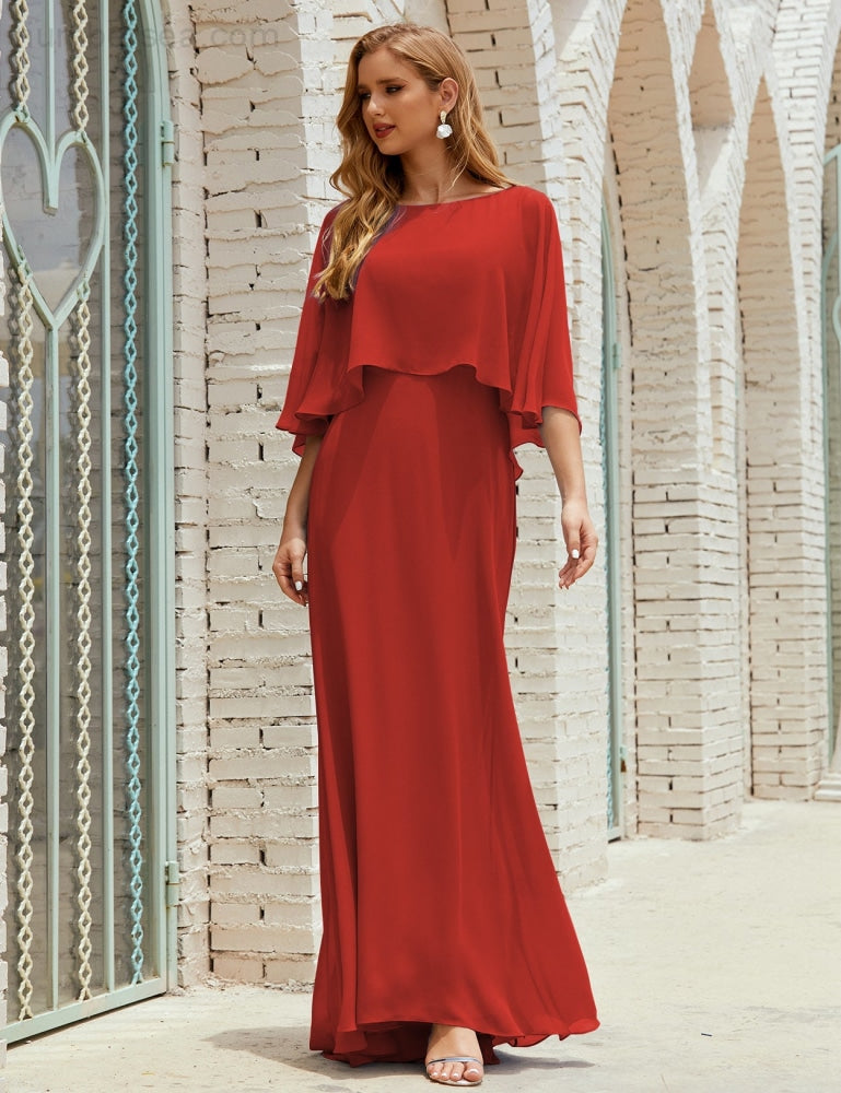 Numbersea  Bridesmaid Dress Women Long Sleeve V-Neck Chiffon Formal Wedding Party Dress 28018