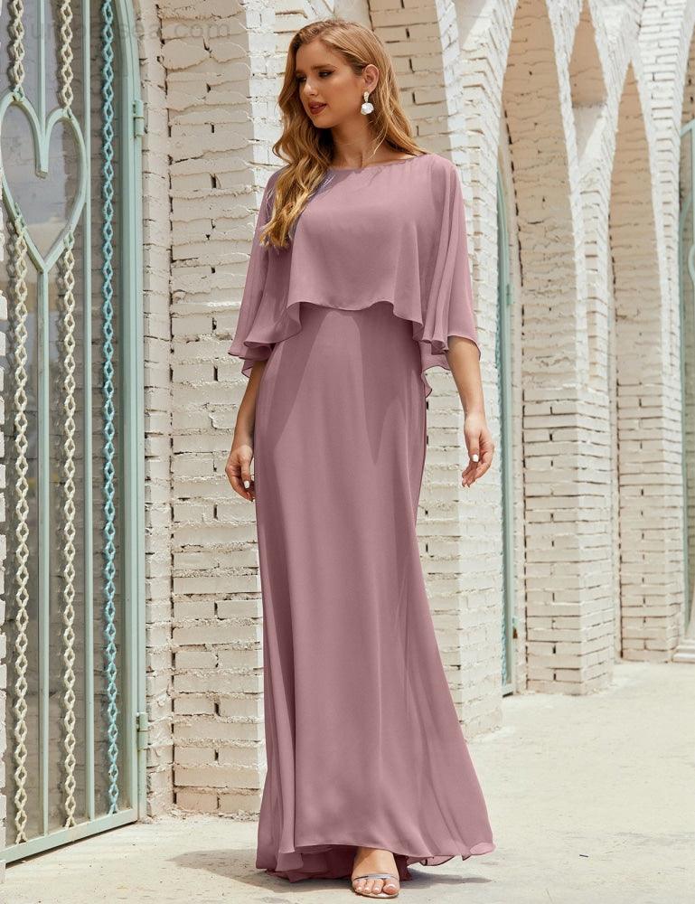 Numbersea  Bridesmaid Dress Women Long Sleeve V-Neck Chiffon Formal Wedding Party Dress 28018