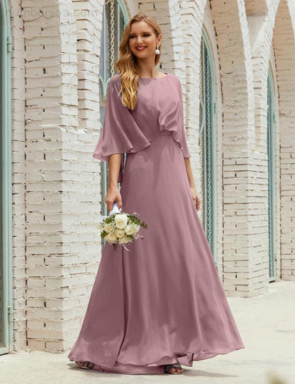 Numbersea  Bridesmaid Dress Women Long Sleeve V-Neck Chiffon Formal Wedding Party Dress 28018