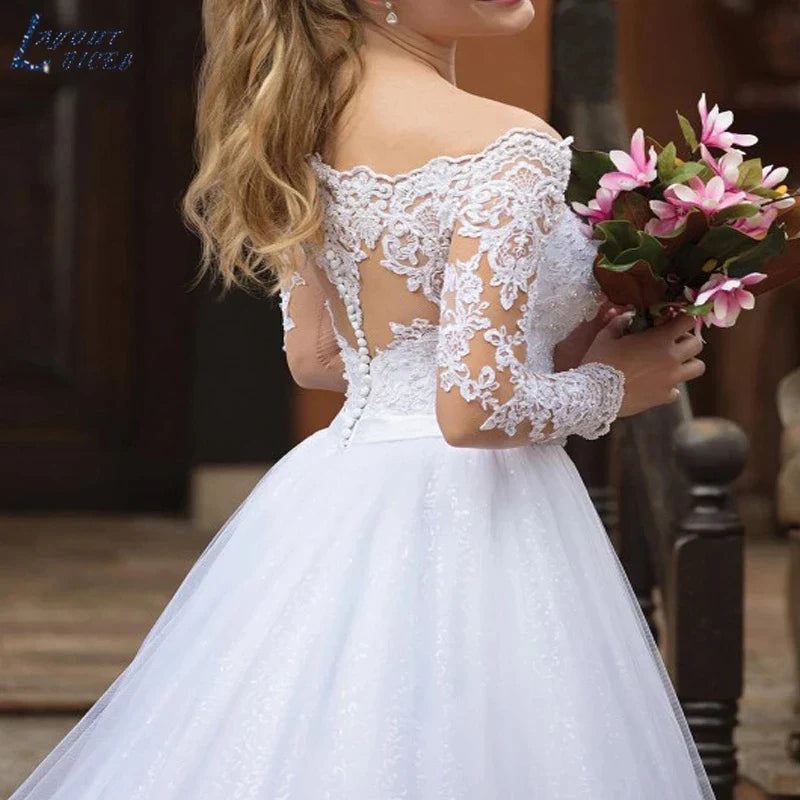 20223 Sexy Off Shoulder Wedding Dresses Appliques Long Sleeve Bridal Gowns Vintage Vestidos De Noiva Mariage Plus Size Custom De-payinti