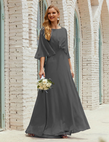 Numbersea  Bridesmaid Dress Women Long Sleeve V-Neck Chiffon Formal Wedding Party Dress 28018