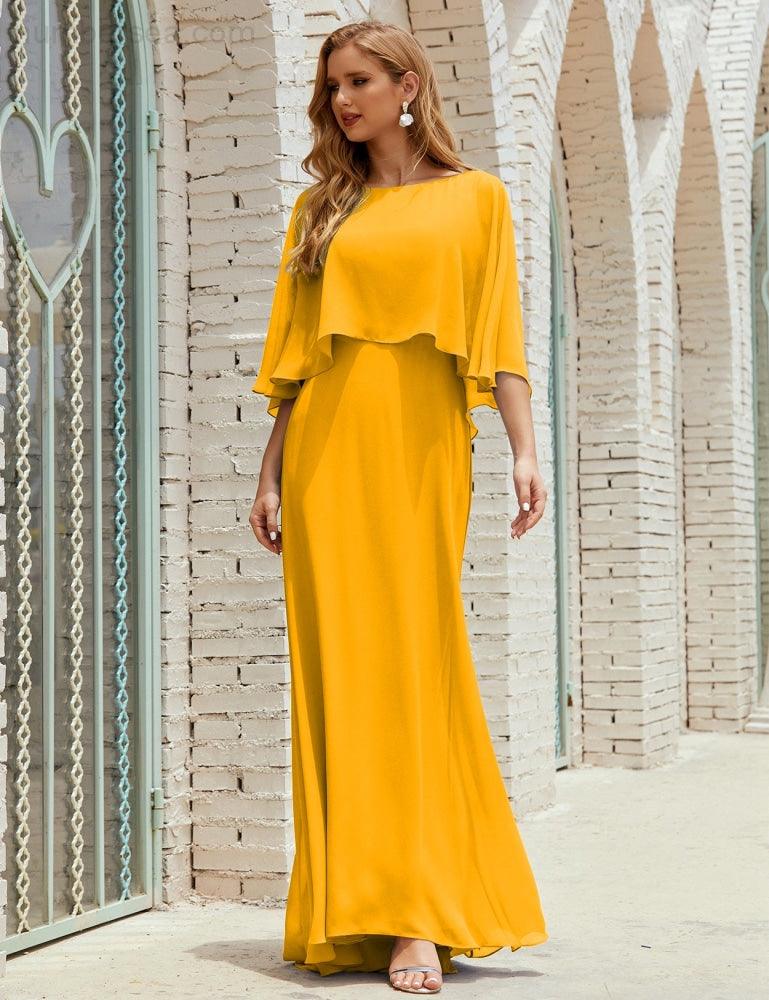 Numbersea  Bridesmaid Dress Women Long Sleeve V-Neck Chiffon Formal Wedding Party Dress 28018