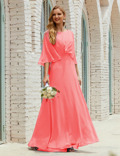 Numbersea  Bridesmaid Dress Women Long Sleeve V-Neck Chiffon Formal Wedding Party Dress 28018