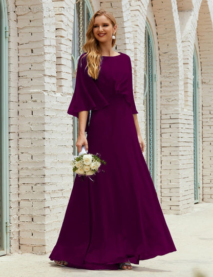 Numbersea  Bridesmaid Dress Women Long Sleeve V-Neck Chiffon Formal Wedding Party Dress 28018