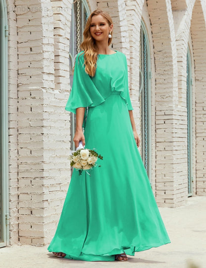 Numbersea  Bridesmaid Dress Women Long Sleeve V-Neck Chiffon Formal Wedding Party Dress 28018