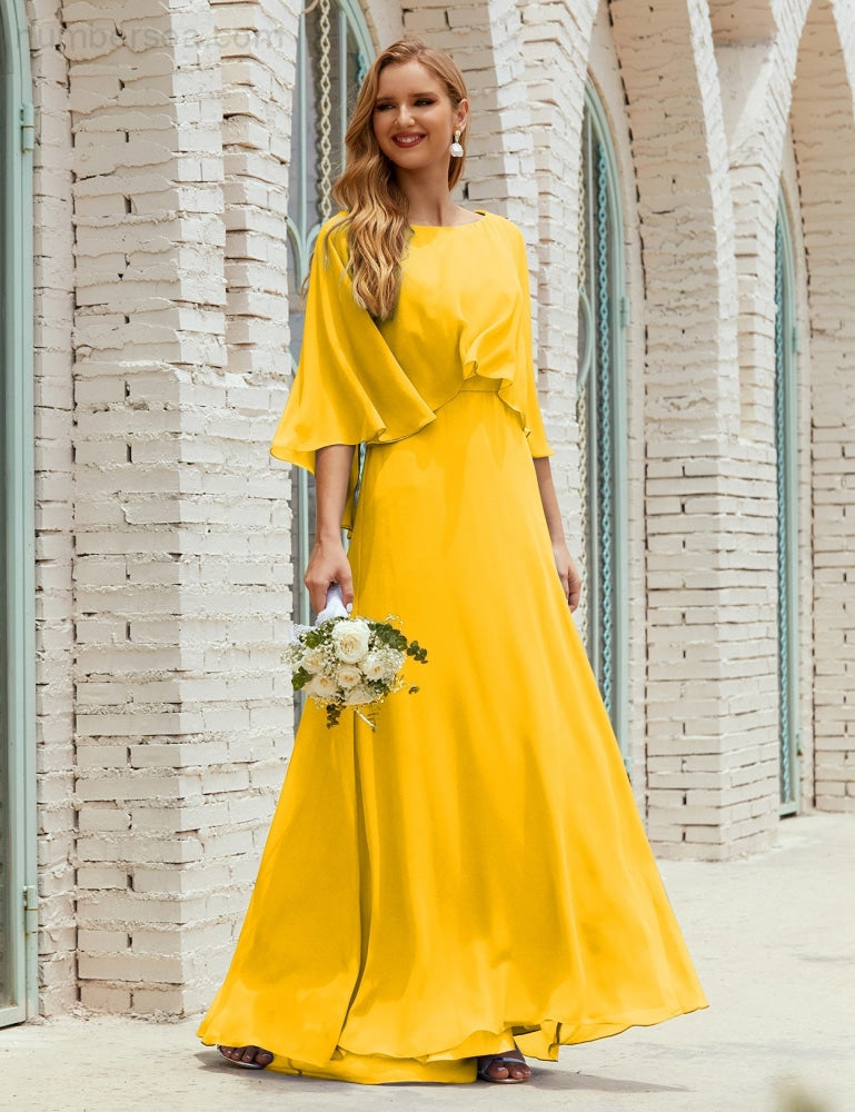 Numbersea  Bridesmaid Dress Women Long Sleeve V-Neck Chiffon Formal Wedding Party Dress 28018