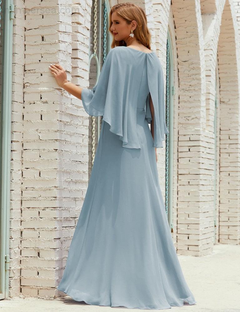 Numbersea  Bridesmaid Dress Women Long Sleeve V-Neck Chiffon Formal Wedding Party Dress 28018