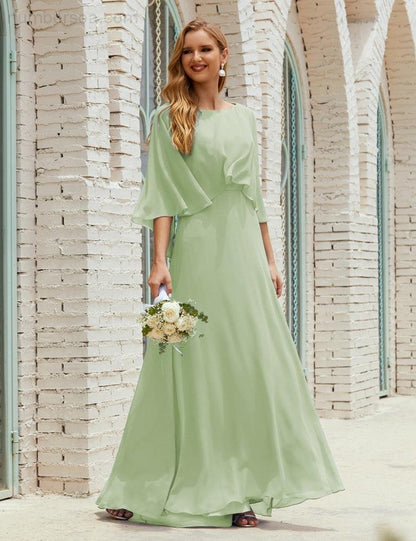 Numbersea  Bridesmaid Dress Women Long Sleeve V-Neck Chiffon Formal Wedding Party Dress 28018