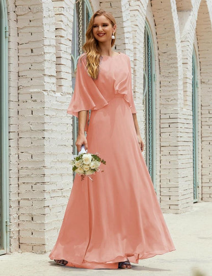 Numbersea  Bridesmaid Dress Women Long Sleeve V-Neck Chiffon Formal Wedding Party Dress 28018