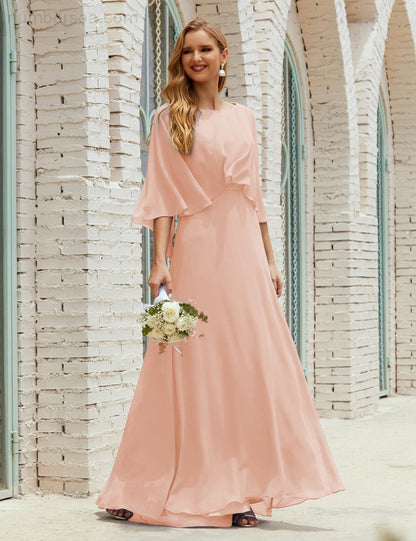 Numbersea  Bridesmaid Dress Women Long Sleeve V-Neck Chiffon Formal Wedding Party Dress 28018