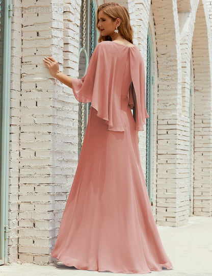 Numbersea  Bridesmaid Dress Women Long Sleeve V-Neck Chiffon Formal Wedding Party Dress 28018