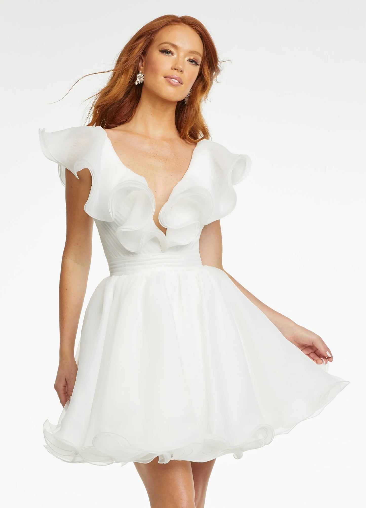 A Line V Neck Organza Ruffles Homecoming Dress VMH105