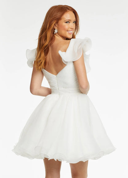 A Line V Neck Organza Ruffles Homecoming Dress VMH105