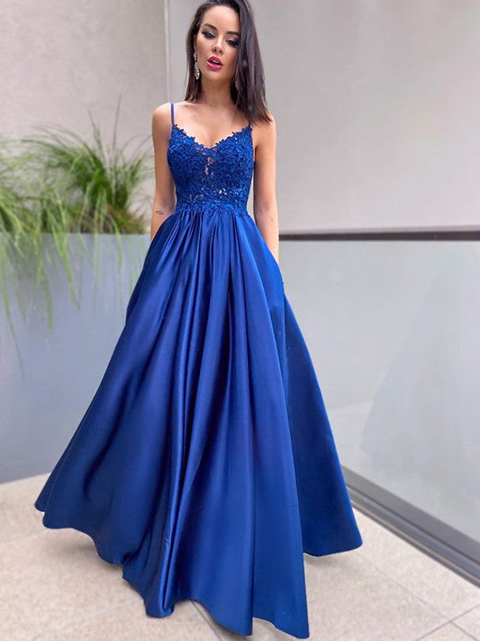 Applique Spaghetti Straps Floor Length Dresses VMP124