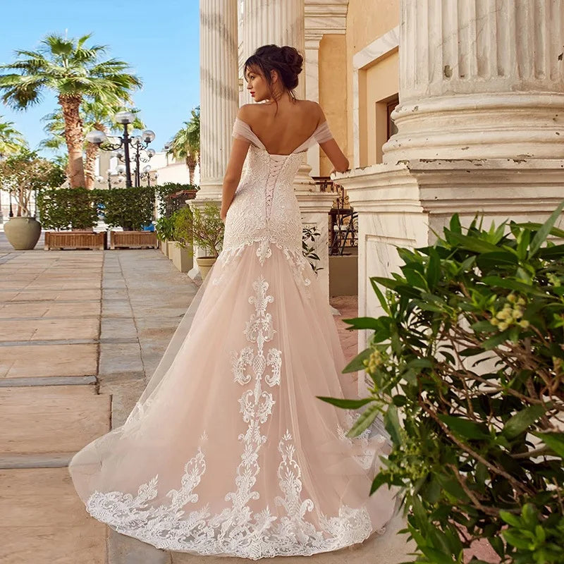 Appliques Vestido De Noiva Sexy Backless Mermaid Vestidos De Novia Off The Shoulder Lace Up Wedding Dresses Lace Robe De Mariée-payinti