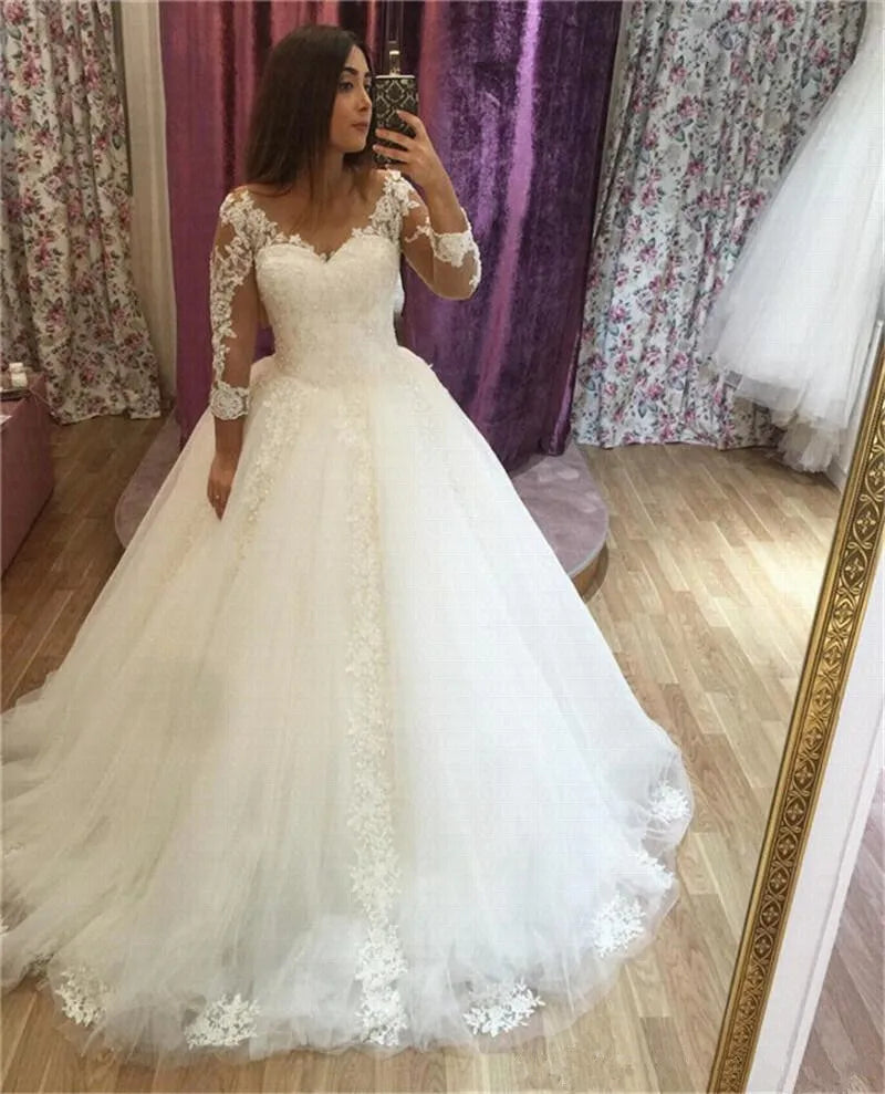 Appliques Vestido De Noiva Sexy V-Neck Arabic Wedding Dress 2023 Lace Skirt Plus Size Robe De Marie-payinti