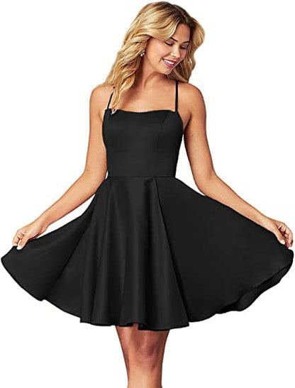 Spaghetti Straps Homecoming Dress Short Satin Puffy Cocktail VMH1