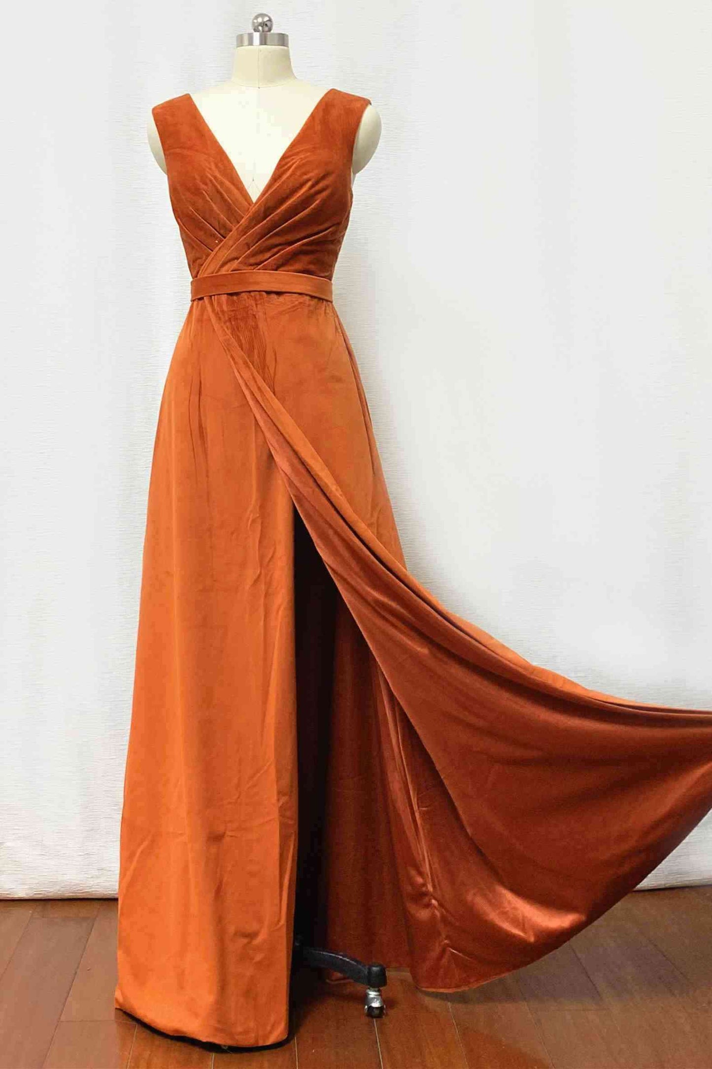 Burnt Orange Junior Bridesmaid Dresses with Belt VMB73