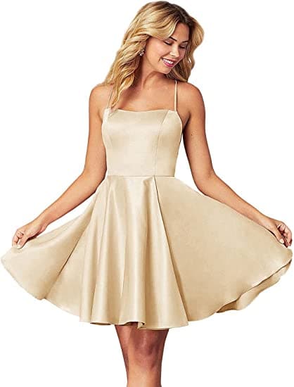 Spaghetti Straps Homecoming Dress Short Satin Puffy Cocktail VMH1