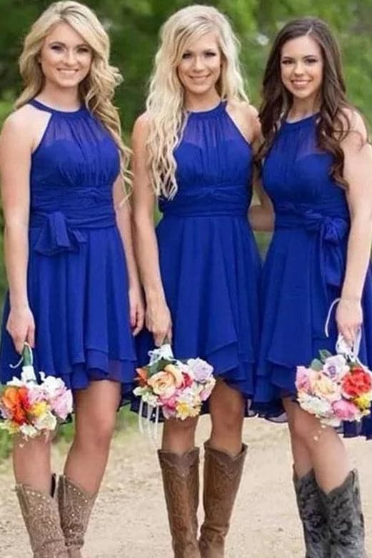 Short Royal Blue Chiffon Bridesmaid Dress VMB55