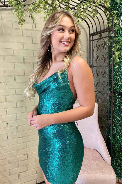 Crew Neck Green Sequins Short Homecoming Dress VMH33