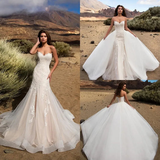 Detachable Train Mermaid Vestidos De Novia Appliques Vestido De Noiva Sweetheart Lace Up Wedding Dresses Lace Robe De Mariée-payinti