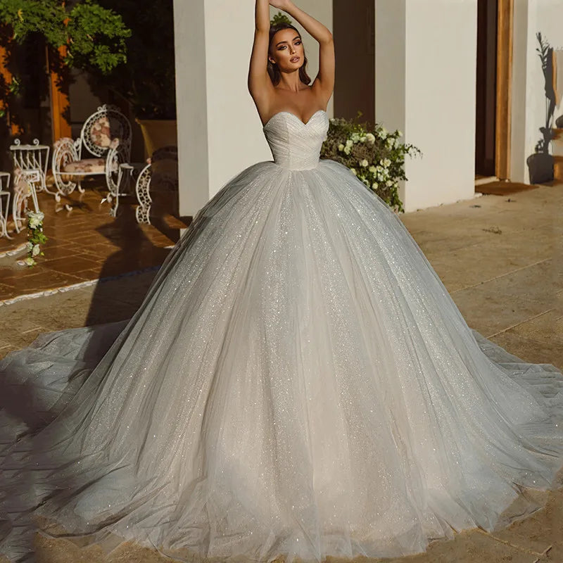 Elegant Saudi Arabia Shiny Wedding Dress Ball Gowns Glitter Tulle Sweetheart Bride Dresses Robe De Mariee Wedding Gowns 2023-payinti