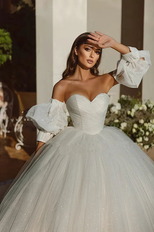 Elegant Saudi Arabia Shiny Wedding Dress Ball Gowns Glitter Tulle Sweetheart Bride Dresses Robe De Mariee Wedding Gowns 2023-payinti