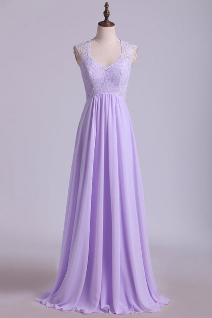 Elegant Lavender Lace Top Bridesmaid Dress VMB51