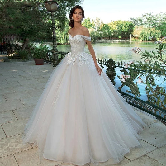 Exquisite Wedding Dress For Women Off The Shoulder A-line Vestidos De Novia Lace Up Appliques Vestido De Novia-payinti