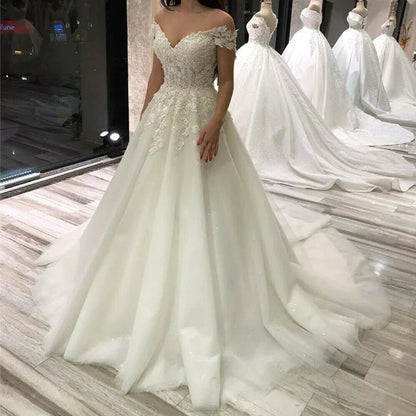 Sexy V Neck Lace Wedding Dress Off the Shoulder Lace Applique Vestidos De Noiva 2024 Bridal Gowns For Women robe de mariée-payinti