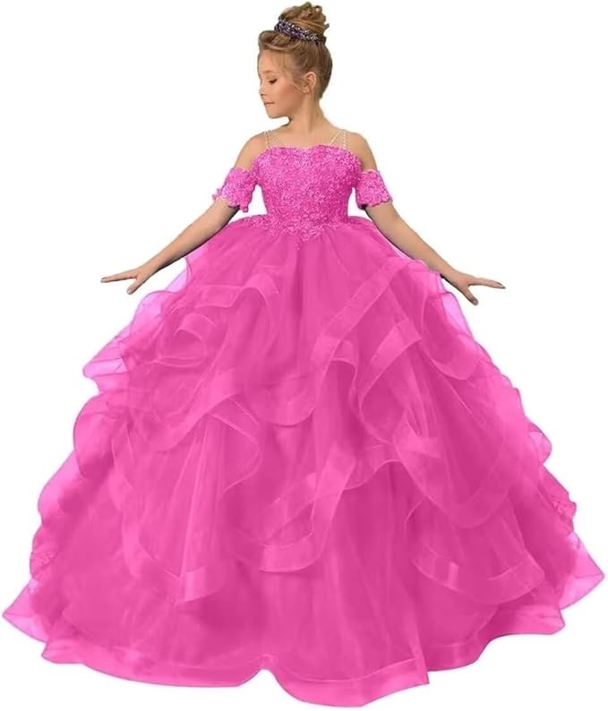 Off Shoulder Flower Girl Dress for Wedding Beaded Princess Pageant Dresses