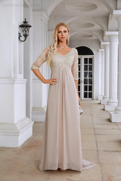 Women Chiffon V Neck Long Half Sleeves  Mother of Bride Dress Wedding Wedding Party  28108