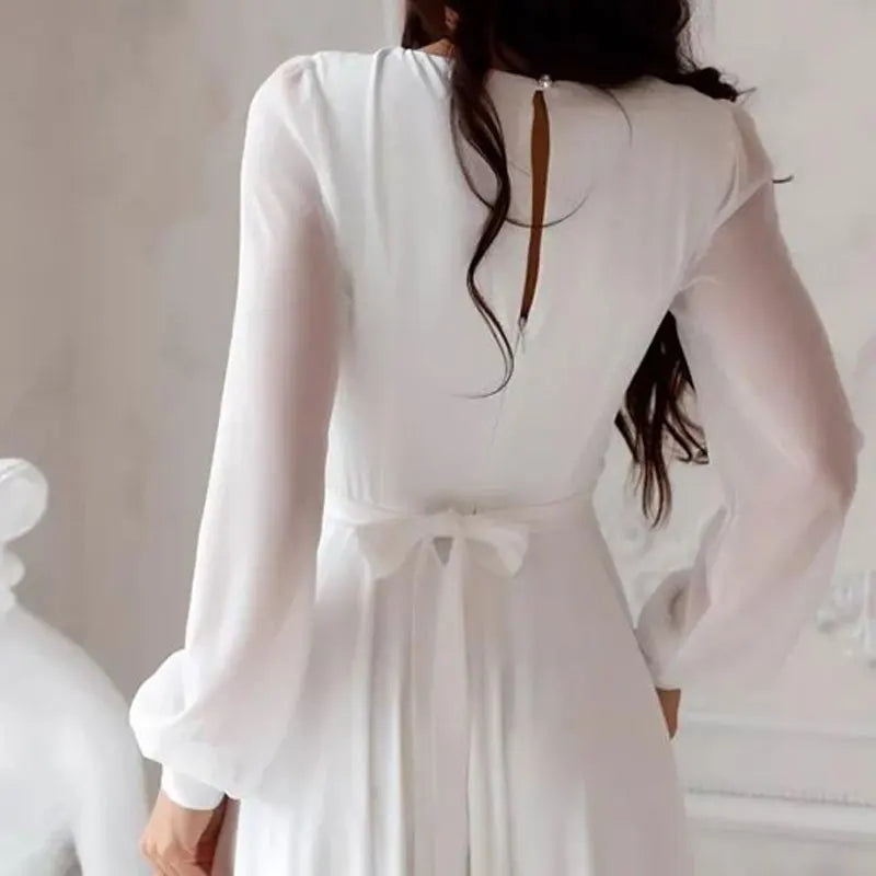 A Line Chiffon Wedding Dresses White Dresses Womens vestidos boda playa vestidos de boda Elopment Full Sleeve Simple-payinti