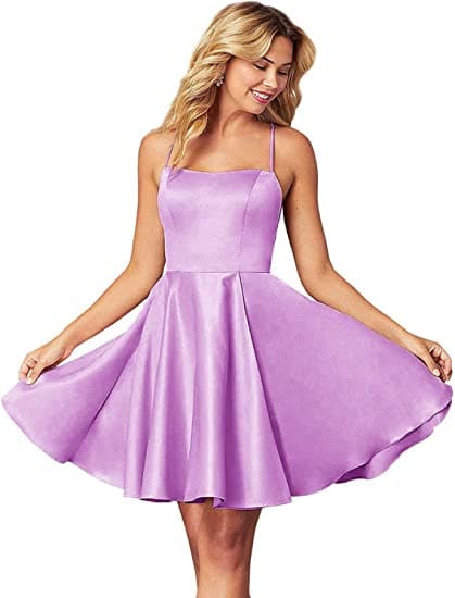 Spaghetti Straps Homecoming Dress Short Satin Puffy Cocktail VMH1