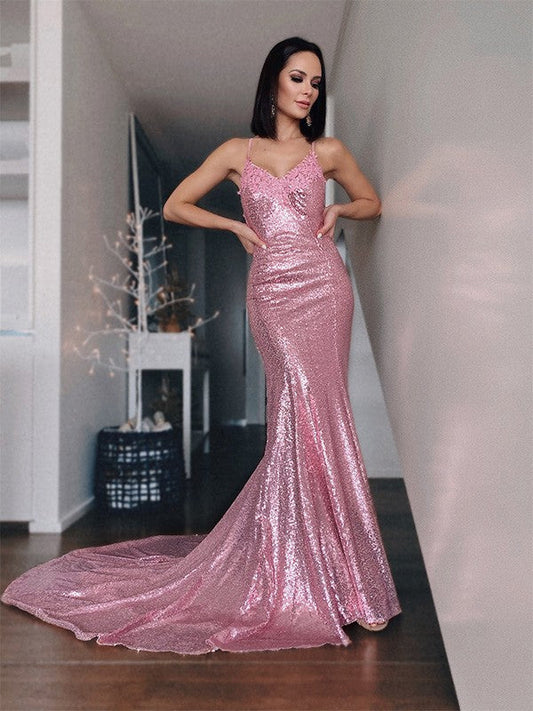 Mermaid Ruffles Sequins Prom Dresses VMP133