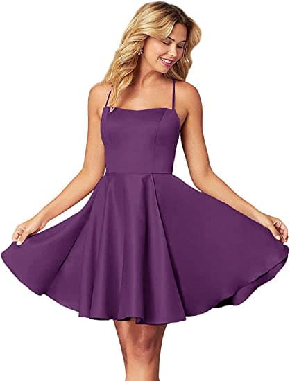 Spaghetti Straps Homecoming Dress Short Satin Puffy Cocktail VMH1