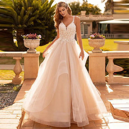 Appliques Vestido De Noiva Sexy V-neck Vestidos De Novia Spaghetti Straps Wedding Dresses Lace Robe De Mariée-payinti