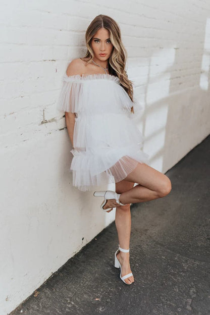 White Tulle Mini Dress Short Mini Gown VMH6