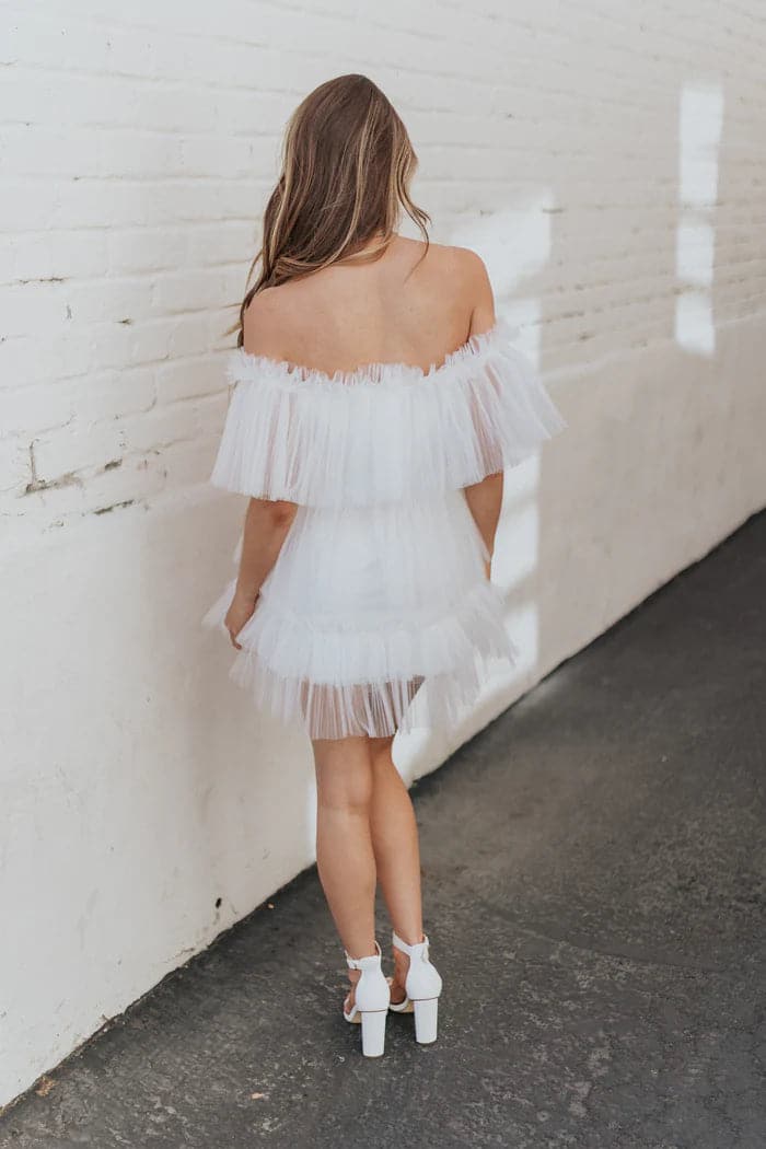 White Tulle Mini Dress Short Mini Gown VMH6