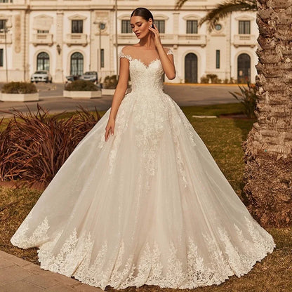 Sexy Backless Vestidos De Novia Appliques Vestido De Noiva Cap Sleeve Wedding Dresses Lace Robe De Mariée-payinti