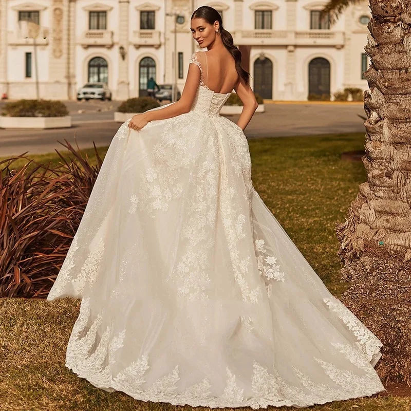 Sexy Backless Vestidos De Novia Appliques Vestido De Noiva Cap Sleeve Wedding Dresses Lace Robe De Mariée-payinti