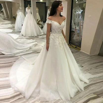 Sexy V Neck Lace Wedding Dress Off the Shoulder Lace Applique Vestidos De Noiva 2024 Bridal Gowns For Women robe de mariée-payinti