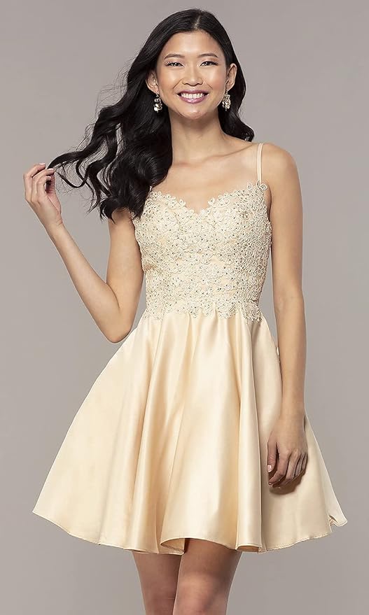 Lace Short Beaded Homecoming Dresses Satin Prom Dress with Pockets VMH82