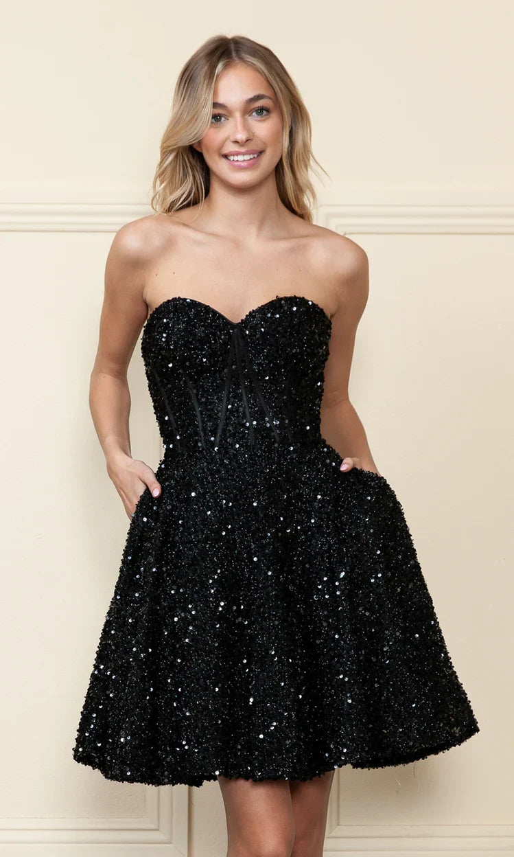 Strapless Sequin A-Line Homecoming Dress VMH86