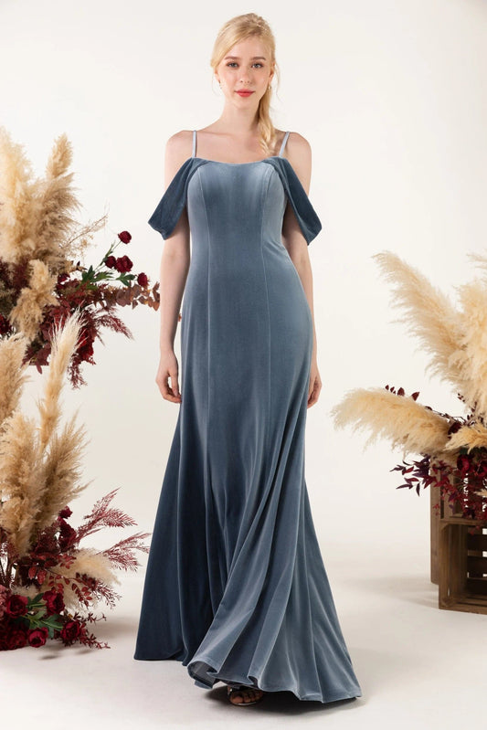 Sweep-Brush Train Velvet Bridesmaid Dress