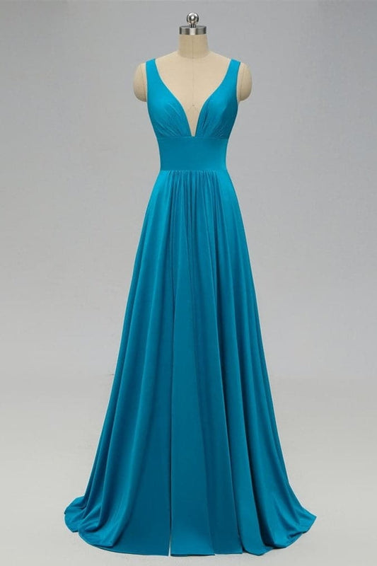 Empire Blue Bridesmaid Dress with Side Slit VMB48