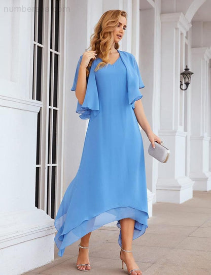 Numbersea Chiffon Plus Size Mother of Bride Dresses with Jacket Formal Dresses for Wedding SEA28073